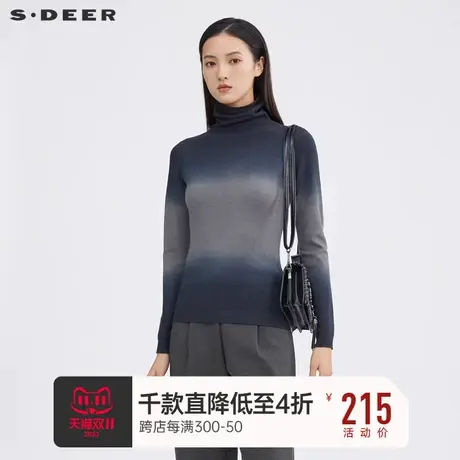sdeer圣迪奥女装时尚高领撞色拼接罗纹针织衫S164Z3541图片