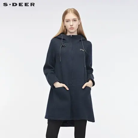 sdeer圣迪奥时尚休闲连帽外套女贴布解构裁剪A版大衣S19381811图片