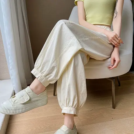 束脚哈伦裤女2025夏季新款高腰宽松显瘦小个子九分直筒休闲灯笼裤商品大图