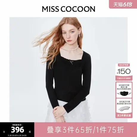 可可尼COCOON黑色长袖上衣女夏季高级感气质基础款内搭打底衫女装商品大图