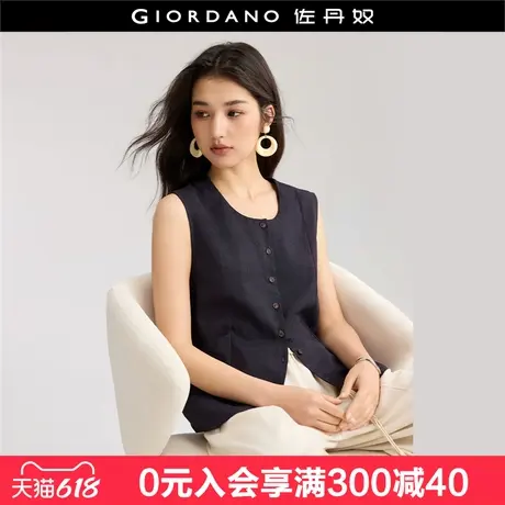 设计师款佐丹奴老钱风马甲女亚麻薄款单排扣圆领背心外套18375803商品大图