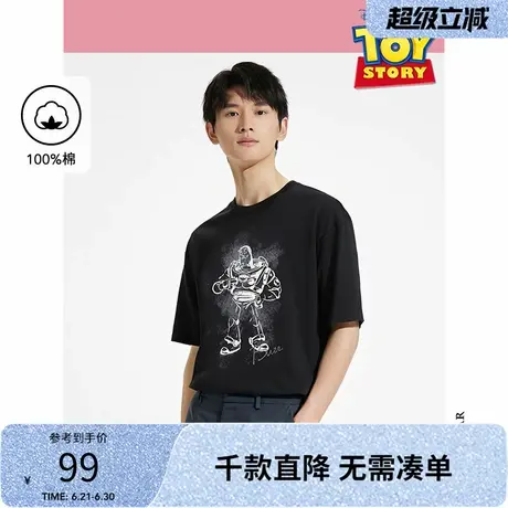 【迪士尼系列】热风男士黑色短袖T恤2025年夏季新款短T迪士尼联名图片