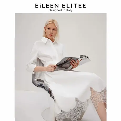 【意大利设计】朗姿法式设计感蕾丝拼接衬衫裙2024夏季新款连衣裙商品大图