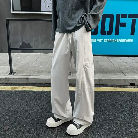 裤子男夏季2025新款美式休闲复古运动裤冲锋裤大码纯色宽松直筒裤图片