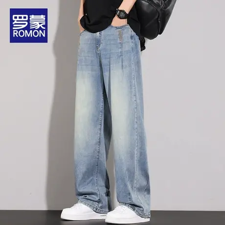 罗蒙男士牛仔裤夏季薄款2025新款男裤宽松直筒潮牌天丝休闲长裤男图片