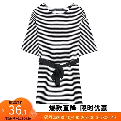 艾格新款夏季女装胖mm轻熟减龄时尚百搭系带a字连衣裙Z33商品大图