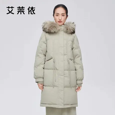 艾莱依奥莱冬季户外保暖休闲大毛领羽绒服连帽时尚中长款外套女商品大图