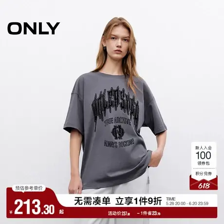 ONLY2025夏季新款酷感字母印花OVERSIZE版型落肩圆领短袖T恤女图片