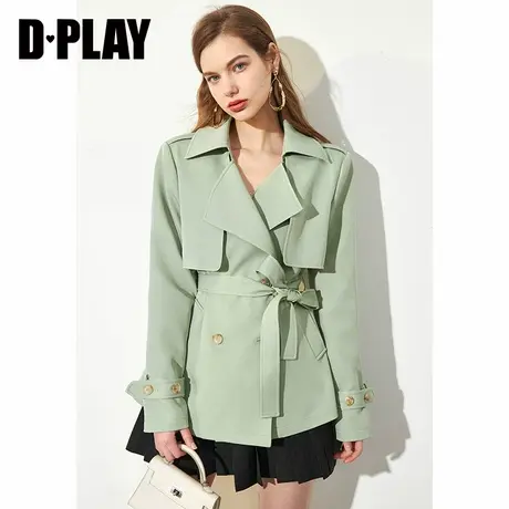 DPLAY德帕拉秋季新款灰豆绿系带收腰气质短款小个子风衣外套商品大图