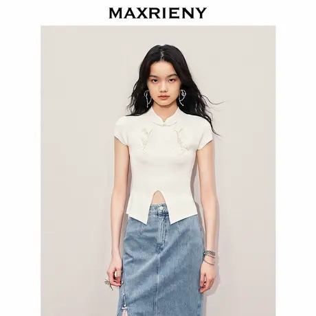 【奥莱】MAXRIENY新中式套头针织毛衫复古国风针绣上衣商品大图