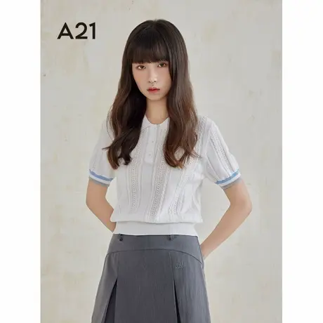 A21美式短袖POLO衫女士夏季新款撞色条纹T恤打底衫商品大图