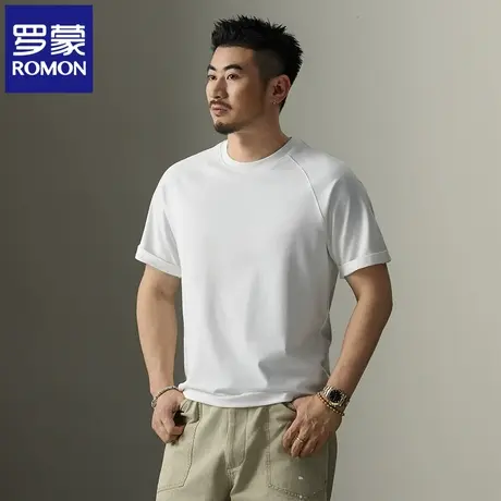 罗蒙夏季薄款男士圆领T恤2025新款插肩袖简约纯色短袖外穿上衣N1Z图片