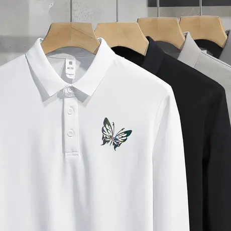 珠地棉翻领polo衫长袖t恤男2025新款潮流印花打底衫保罗有领秋衣图片