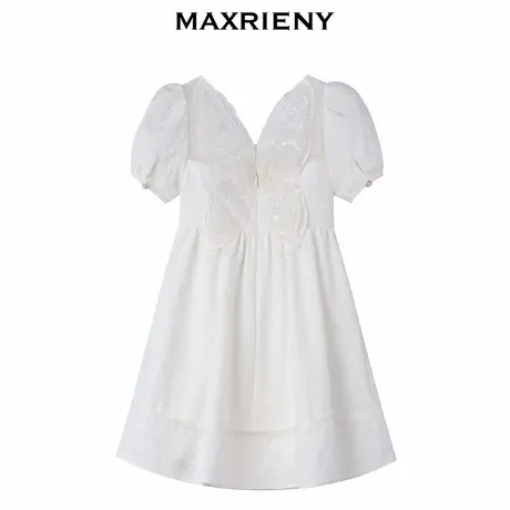 【奥莱】MAXRIENY女童装蝴蝶提花公主裙夏白色A字连衣裙图片