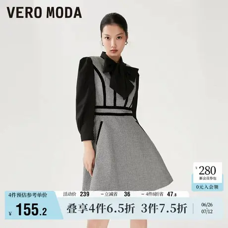 Vero Moda奥莱连衣裙子春秋新款复古千鸟格蝴蝶衬衫收腰两件套女商品大图