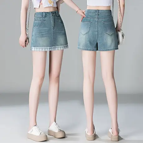 2025夏季新款韩版高腰显瘦牛仔短裤女百搭休闲阔腿A字裙裤热裤潮商品大图