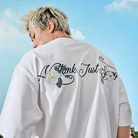 Nuthink潮牌字母花卉刺绣短袖T恤美式复古宽松薄款男女2025夏新款图片