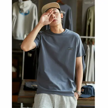 唐狮春夏新款男短袖T恤纯色宽松圆领上衣简约内搭学生打底衫t图片