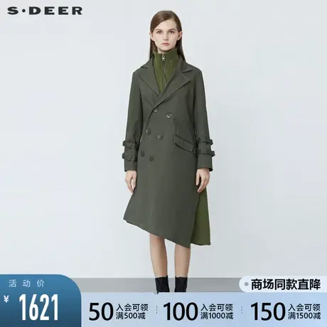 sdeer圣迪奥2021冬新品个性不规则针织假两件拼接风衣女S21481855图片
