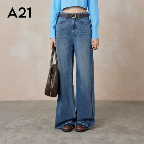 A21女装宽松高腰牛仔长裤春季新品水洗复古怀旧百搭直筒阔腿裤子图片