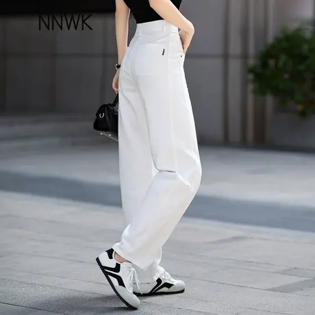 窄版直筒白色牛仔裤女2025年新款春秋季高腰小个子显瘦阔腿镰刀裤图片