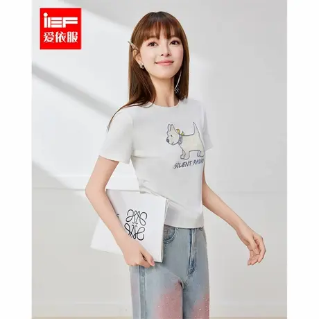 IEF/爱依服短袖上衣2025夏季新款韩版时尚小众小狗印花百搭T恤女商品大图