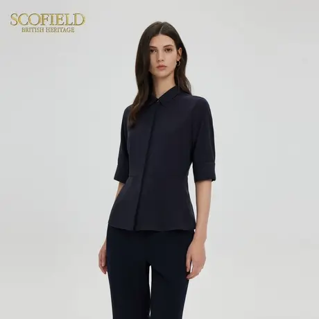 Scofield女装都市优雅垂顺收腰衬衫翻领五分袖衬衣2025夏季新品图片