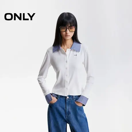 ONLY2025秋季新款衬衫拼接领口设计修身显瘦翻领长袖正肩T恤女商品大图