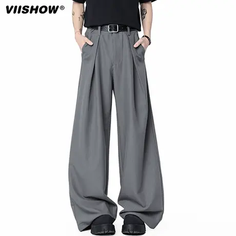 VIISHOW美垂坠感弯刀工字褶A字西裤男秋季宽松双褶休闲拖地休闲裤商品大图