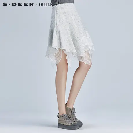 s.deer【上新】圣迪奥女装清爽线条分割不规则摆短裙S15281325商品大图