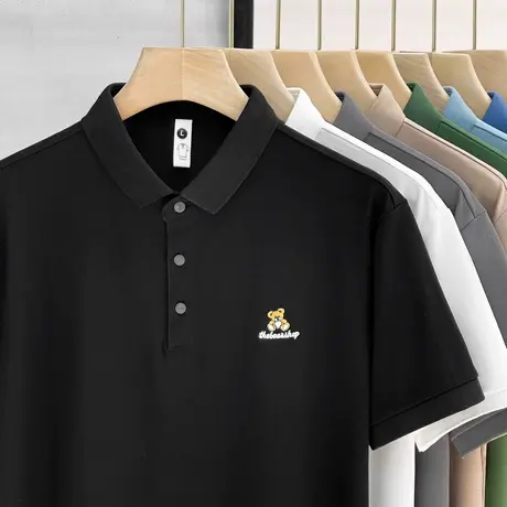 2025夏季新款polo衫男小熊刺绣翻领时尚休闲春装冰丝男士短袖t恤商品大图