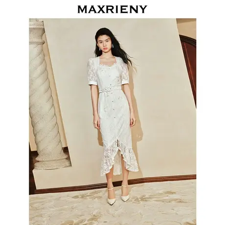 [3件8折]MAXRIENY优雅复古玉兰鱼尾连衣裙蕾丝裙高级气质感商品大图