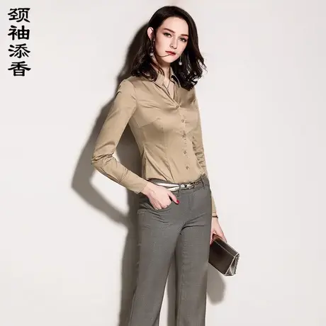 颈袖添香春新款上衣衬衫女职业长袖白色OL工作正装修身衬衣百搭商品大图