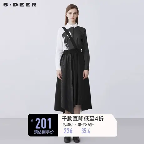 sdeer圣迪奥个性松紧印花拼接不规则高腰背带裙S21361122🕢商品大图