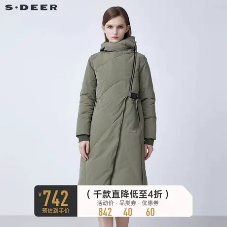 sdeer圣迪奥冬季高领连帽收腰拼接长款羽绒服女S21482461👽商品大图