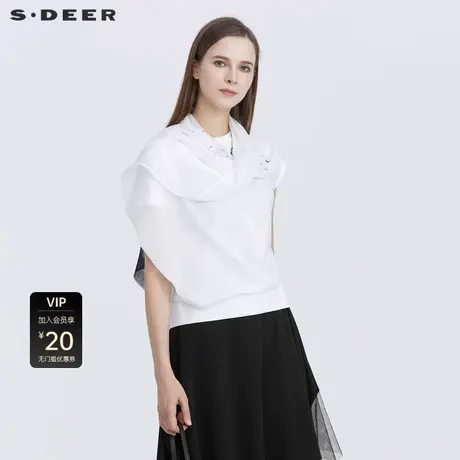sdeer圣迪奥女装不规则领水墨晕染短袖T恤S21280162图片