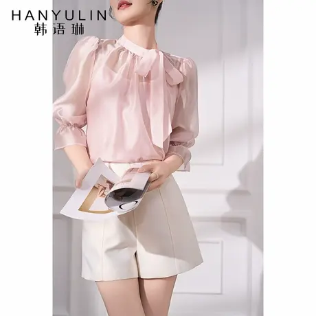 韩语琳 粉色衬衫女设计感小众2025新款春秋款高级感气质宽松上衣商品大图