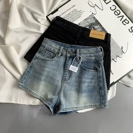 辣妹简约复古水洗牛仔短裤女韩版甜酷风百搭弹力阔腿a字热裤潮ins商品大图
