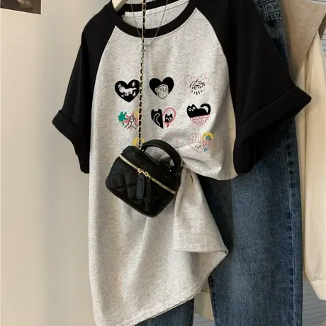 超火cec欧美潮牌t恤短袖美式高街插肩袖港味复古chic上衣女夏遮肚图片