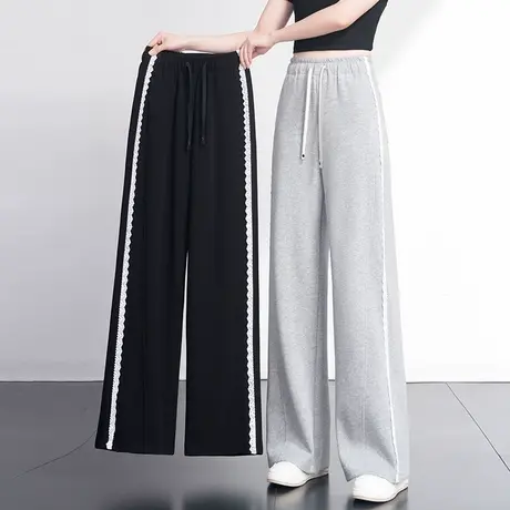 设计感蕾丝阔腿裤女春夏2025新款松紧腰垂感显瘦休闲裤直筒长裤子商品大图