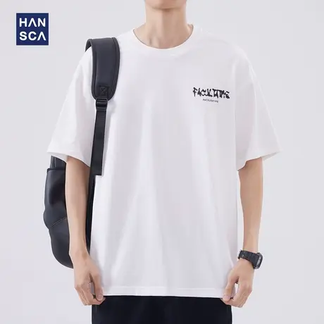 hansca美式街头宽松圆领短袖男夏季2024新款嘻哈宽松大码青少年潮图片