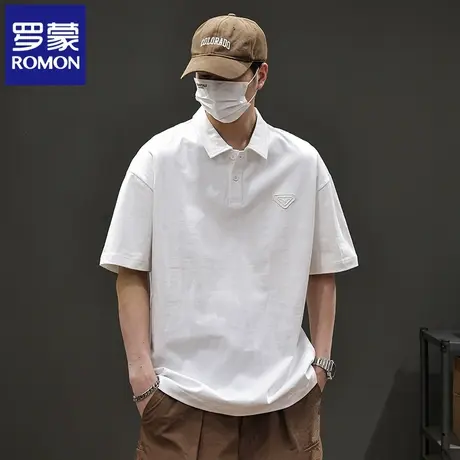 罗蒙纯棉夏季重磅短袖t恤宽松高端百搭翻领上衣休闲男士POLO衫N1Z商品大图