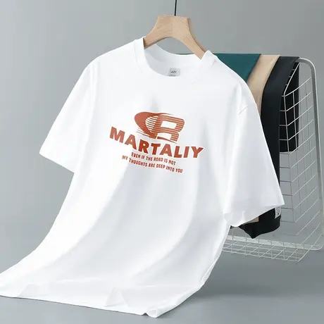 重磅纯棉短袖t恤男装夏季印花白色上衣服圆领体恤全棉半袖打底衫商品大图