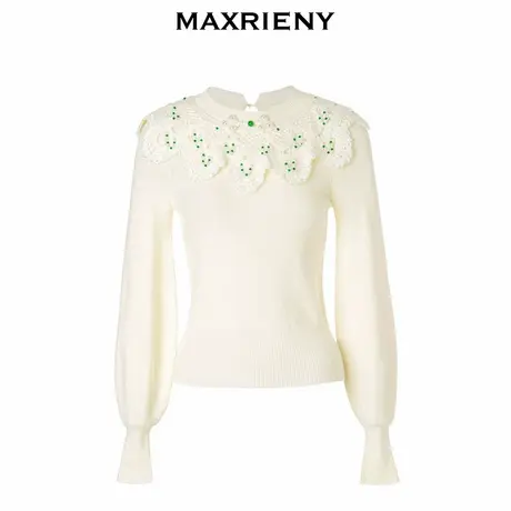 【奥莱】MAXRIENY精绣花凝脂云开衫针织上衣女图片