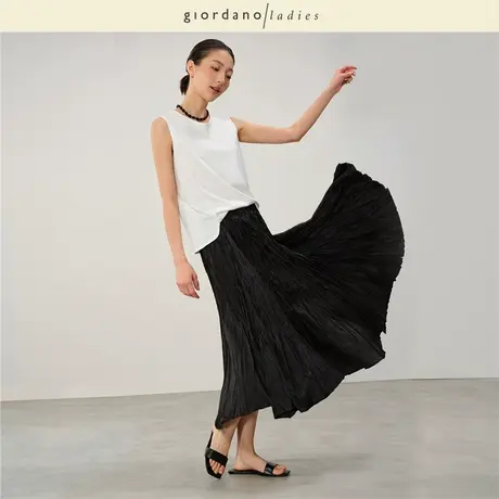 GL2025夏季新款褶皱半身裙女时髦松紧腰显瘦大摆长款半裙02465019商品大图