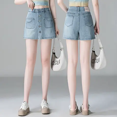 牛仔短裤裙女夏季2025年新款高腰显瘦假两件防走光阔腿a字短裙裤商品大图