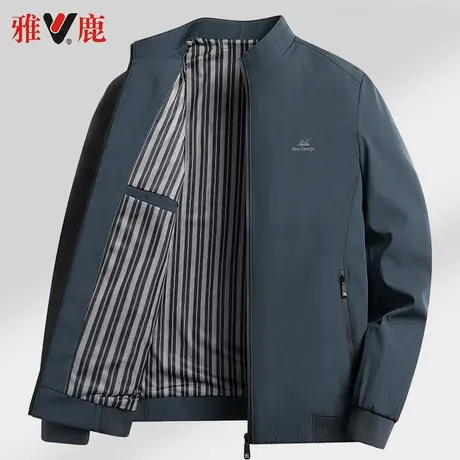 雅鹿爸爸外套春秋季新款竖纹中老年男士夹克衫中年商务休闲上衣服图片