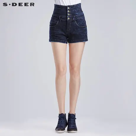 sdeer圣迪奥2018夏装女装休闲高腰牛仔短裤S16280942图片