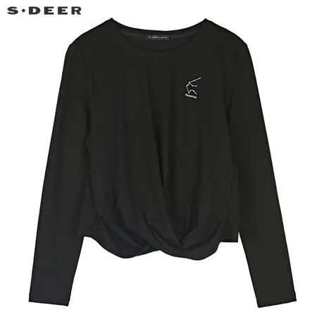 sdeer圣迪奥简约圆领撞色字母交叉堆砌不规则摆长袖T恤S19180250图片