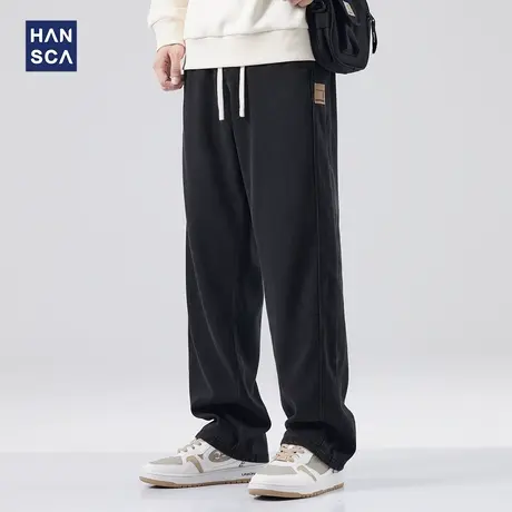 hansca垂感黑色水洗牛仔裤男秋季美式潮牌直筒宽松休闲大码长裤子图片